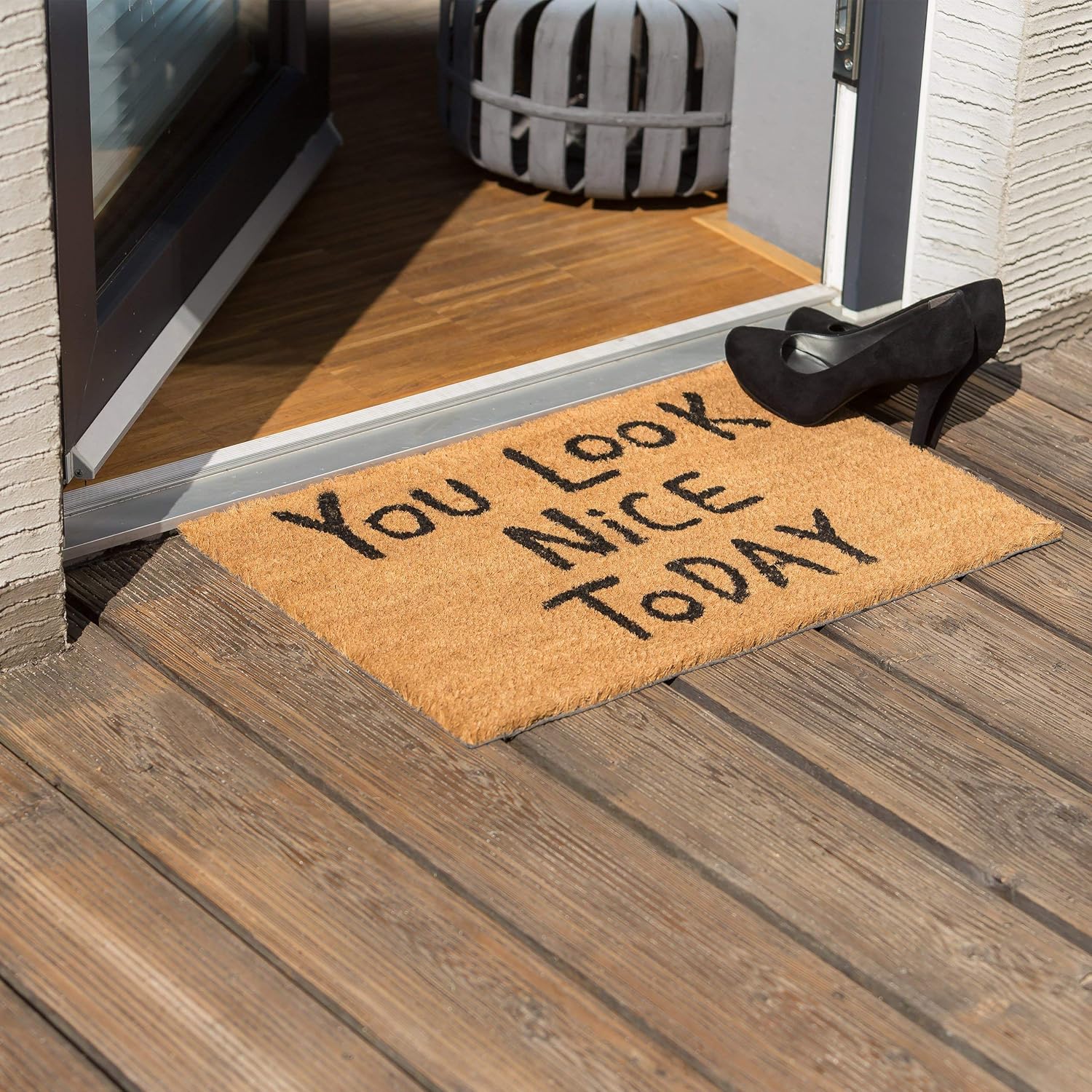 Relaxdays Doormat "You Look Nice Today" Coir Door Mat 40 x 60 cm Welcome Mat with PVC Anti-Slip Underside Coconut Fibre Floor Mat - Image 3