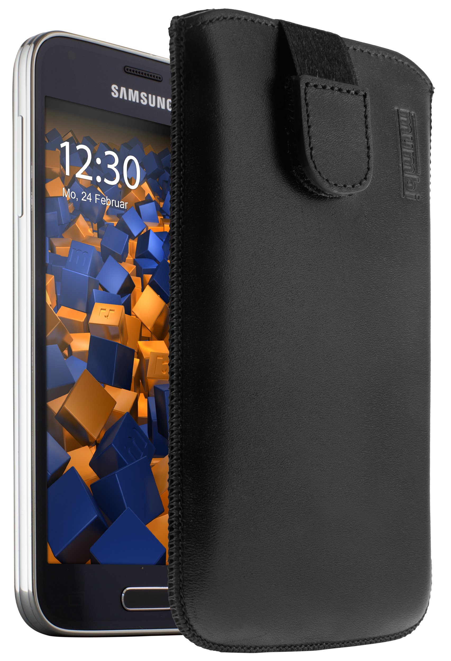mumbi Genuine Leather Case Compatible with Samsung Galaxy S5 Mini Black