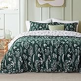 Bedsure King Comforter Set - Emerald Bed Set, 3 Pieces Cute Floral Bedding, 1 Soft Reversible Botanical Flowers Comforter and 2 Pillow Shams