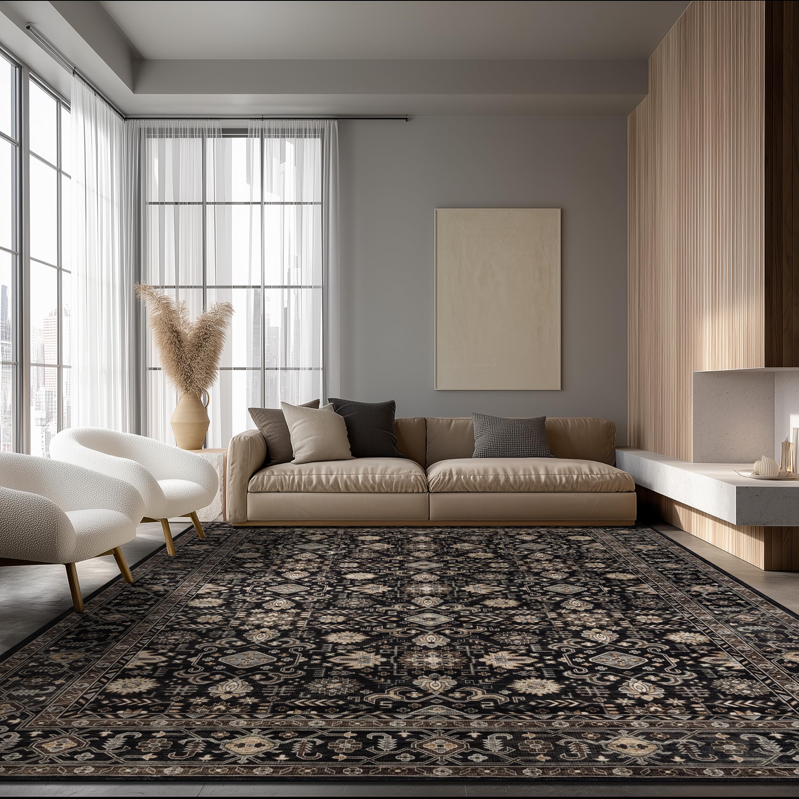 Photo 1 of Ruaruarug Area Rug Non Slip Machine Washable Ultra Soft Living Room/Bedroom/Kitchen/Outdoor/Classroom Black Gold, 8'×10'