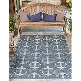 Unique Loom Outdoor Coastal Collection Area Rug - Ahoy (4' 1" x 6' 1" Rectangle, Blue/ Ivory)