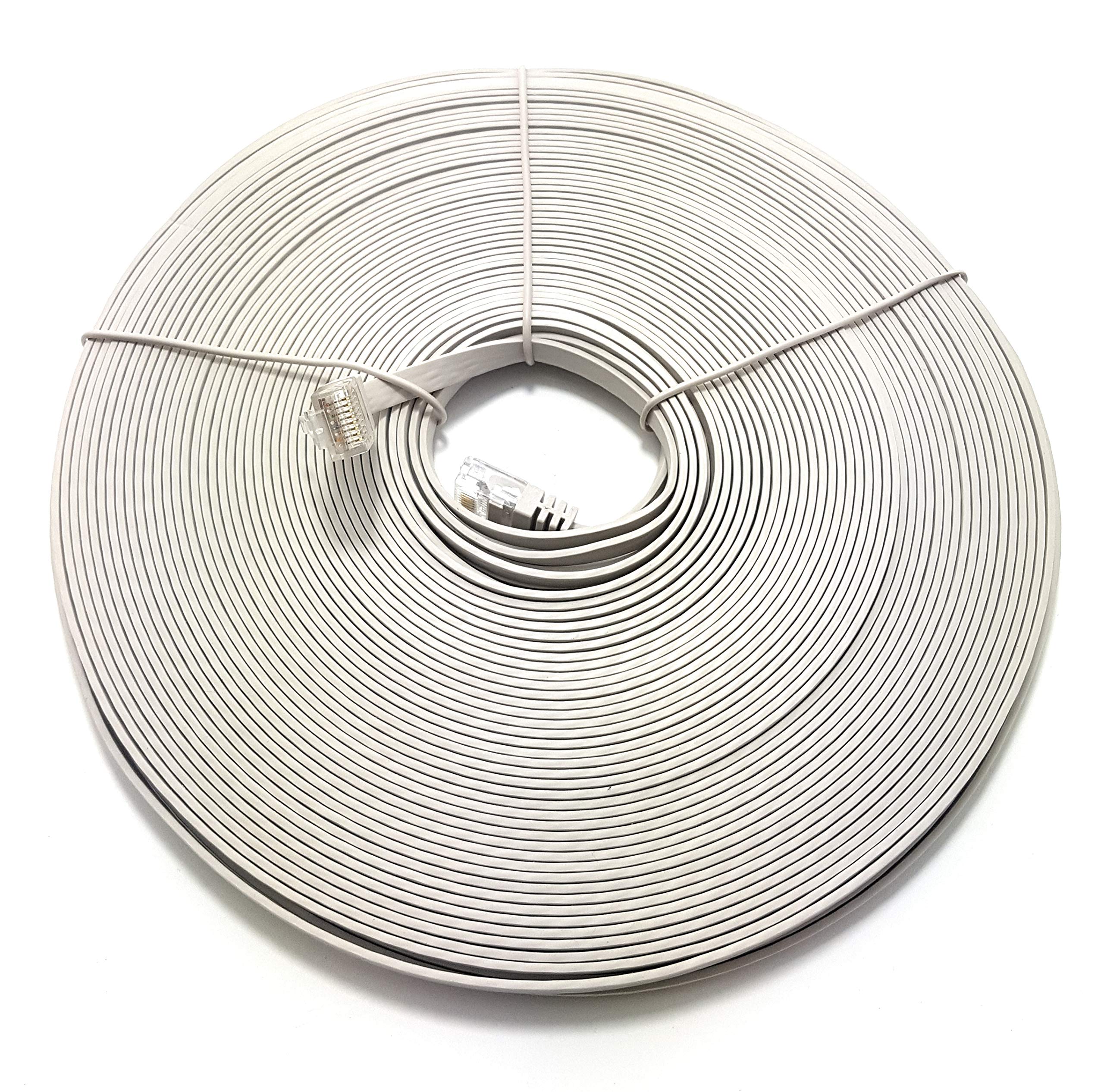 Maincore 30m Flat CAT6 Ethernet Cable – RJ45 to RJ45 Gigabit LAN Network Lead for Router, Modem, Smart TV, PC, Laptop, PS5, Xbox & Switches (Beige, 30m)