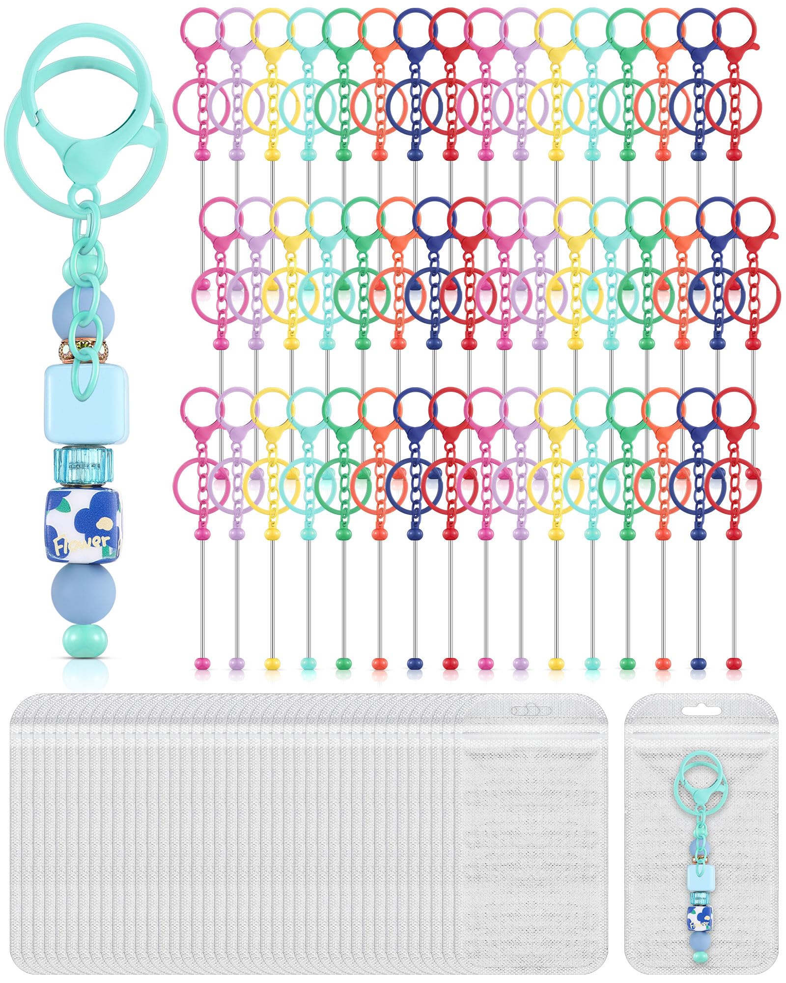 Photo 1 of Tondiamo 96 Pcs Beadable Metal Keychain Bars for Beads Blank Keychain DIY Including 48 Beadable Bars 48 Resealable Pouch for DIY Crafts Jewelry Making Gift(Bright Color)