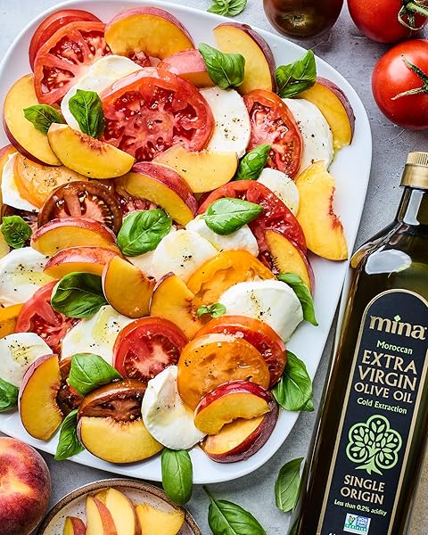 MINA OLIVE OIL EXTRA VIRGIN 33.8 FL OZ, NEW HARVEST, POLYPHENOL RICH OLIVE OIL FOR COOKING, MOROCCAN EVOO, SINGLE ORIGIN, COLD EXTRACTION, LESS THAN 0.2% ACIDITY, 1 L