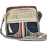 Fwosi Hemp Crossbody Messenger Bag - Unisex Hippie Travel bag - Light Side Bags with pocket - 4 Compartments, Zipper Closure, Adjustable Strap