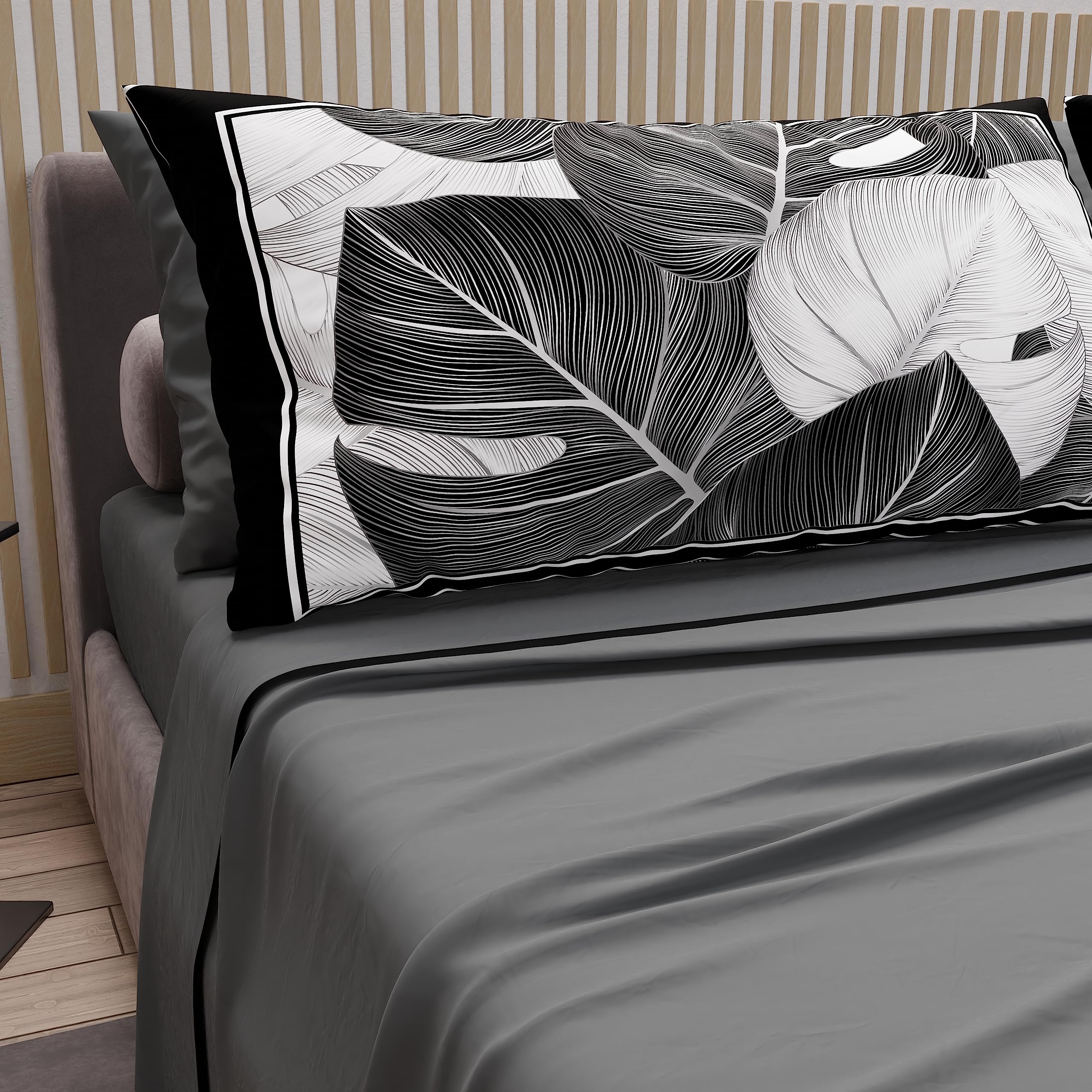 PETTI Artigiani Italiani - Cotton Sheets with Pillowcases in Digital Print, for Single Bed, Complete Top and Bottom Sheet with Corners, Dark Grey, 100% Made in Italy