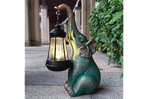 RCTTICUU Elephant Garden Statue Outdoor Décor with Solar Lights Lantern,Elephant Solar Light Figurines Outside Decorations for Yard，Lawn Patio, Balcony, Unique Housewarming Gifts