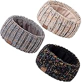 MUTKIS Winter Headbands for Women 3 Pack, Ear Warmers for Women Headband Wool Knit Thick Fleece Lined, Cold Weather Warm Ear Muffs(Confetti Black&Confetti Oatmeal&Confetti Gray)