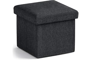Ornavo Home Small Storage Ottoman Foldable Collapsible Cube Square Linen Ottoman Foot Rest Stool Seat, for Living Room, Bedroom, Home Office, Dorm - 12 x 12 x 12, Black