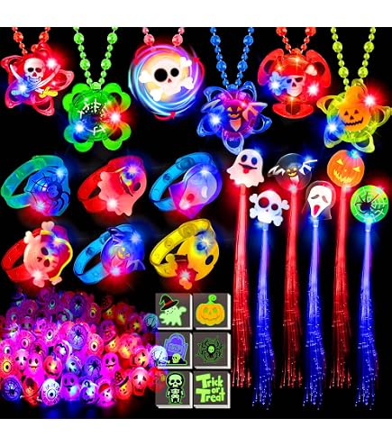 Lot De 15 Colliers Lumineux Halloween Pour Enfants - Avec Toupie, LED Clignotantes - Décoration Fête