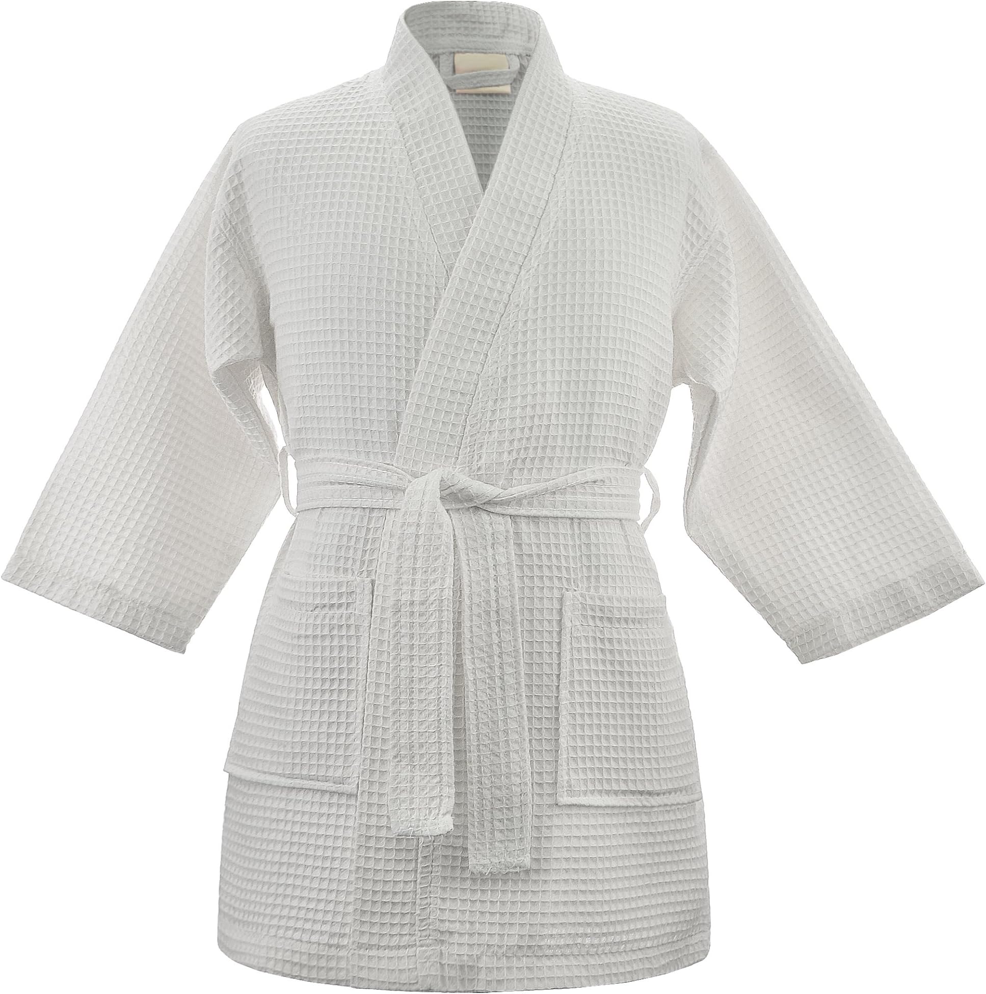 Kids Waffle Kimono Spa Party Robe, White, Small
