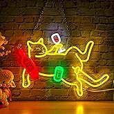eoxuefo Cat Beer Neon Sign 16.53 * 11.4In With Dimmable Drunk Cat Neon Light For Wall Decoration Yellow Orange Cat Animal LED Lighting Sign For Bedroom Men Cave Home Birthday Party Home Bar Decor