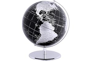 ANNOVA Metallic World Globe Black – Educational/Geographic/Modern Desktop Decoration - Stainless Steel Arc and Base/Earth World - Metallic Black - for School, Home, and Office (10-Inch)