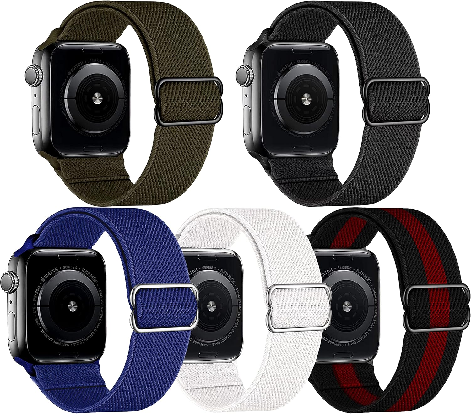 FEIYOLD 5 Packs Stretchy Solo Loop Bands Compatible with Apple Watch Bands 38mm 40mm 42mm 44mm for Women Men,Adjustable Sport Elastics Nylon Wristband Compatible with iWatch Series 6/5/4/3/2/1/SE