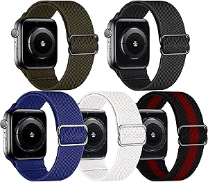FEIYOLD 5 Packs Stretchy Solo Loop Bands Compatible with Apple Watch Bands 38mm 40mm 42mm 44mm for Women Men,Adjustable Sport Elastics Nylon Wristband Compatible with iWatch Series 6/5/4/3/2/1/SE