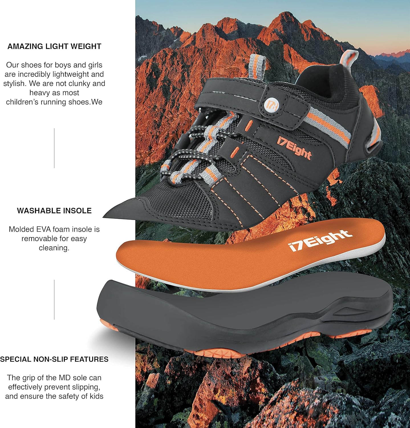  | i78 Low Top Kids Boys Girls Sport Hiking Shoes Breathable Synthetic Leather Sneakers Non-Slip Lightweight for Outdoor Running Trekking Trail Walking(Little Kid/Big Kid) | Hiking Shoes
