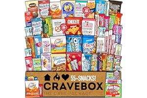 CRAVEBOX Snacks Box Variety Pack Care Package (55 Count) Christmas Treats Gift Basket Adults Kids Grandkids Guys Girls Women Men Boyfriend Birthday Cookies Chips College Student Office School