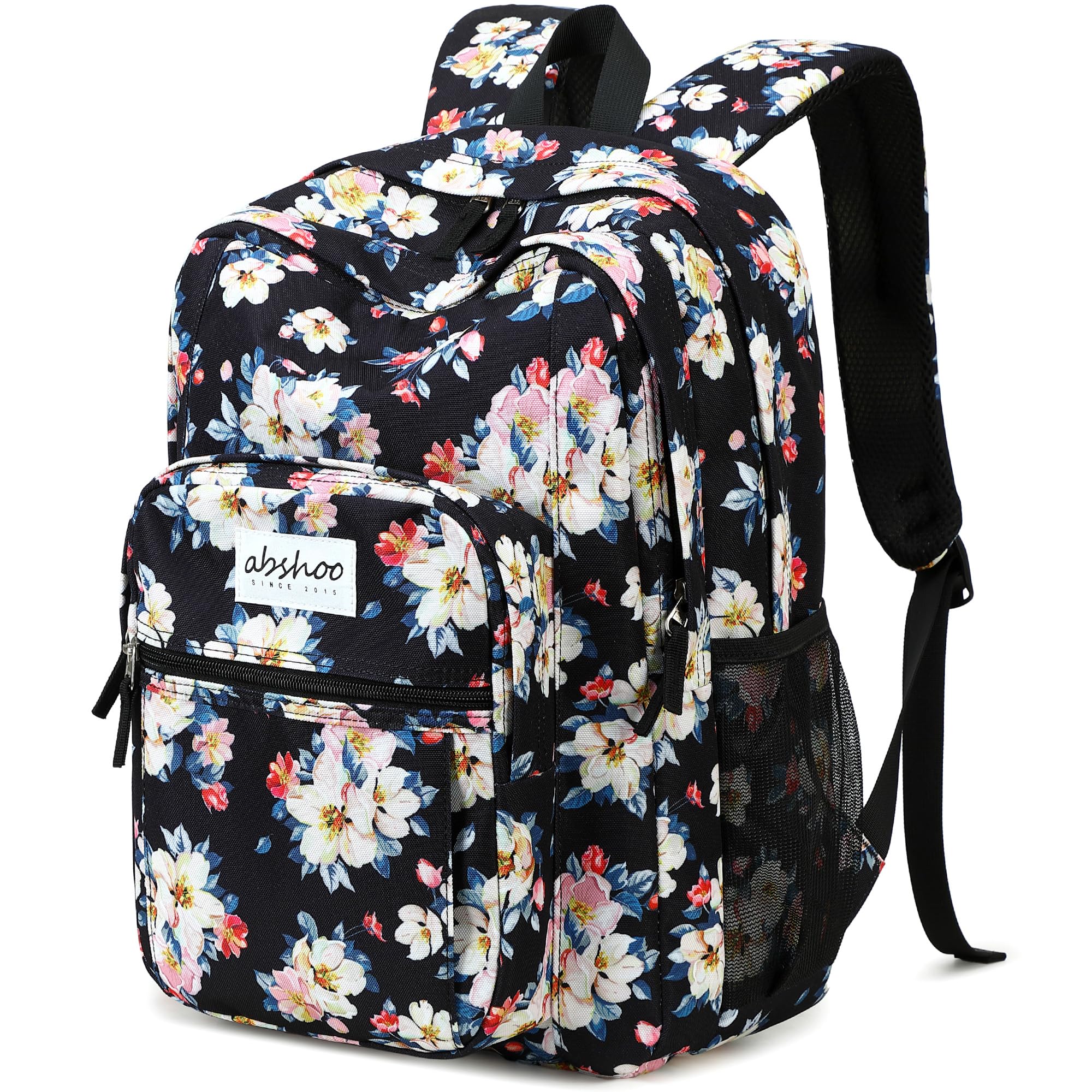 abshoo Classical Basic Floral Womens School Backpack For College Teen Girls Water Resistant Bookbag (Floral Black A) Image