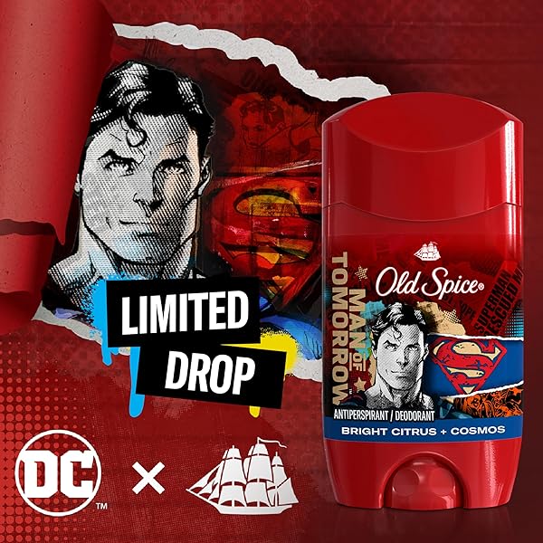 OLD SPICE ANTIPERSPIRANT AND DEODORANT FOR MEN, 24/7 FRESHNESS & LASTING SCENT, 24/7 LONG LASTING SWEAT & ODOR PROTECTION, SMELL LIKE A HERO, SUPERMAN, BRIGHT CITRUS AND COSMOS SCENT, 2.6 OZ