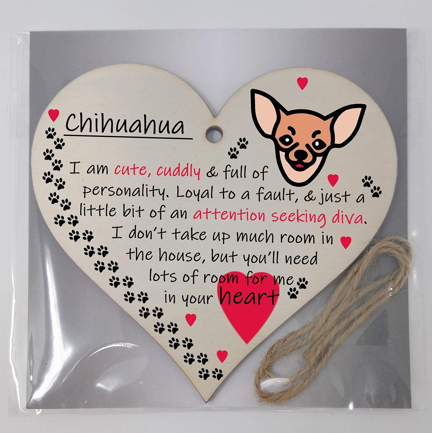 Handmade Wooden Hanging Heart Plaque Gift Perfect for Dog Lovers Pet Keepsake Novelty Decoration, Chihuahua - Image 5