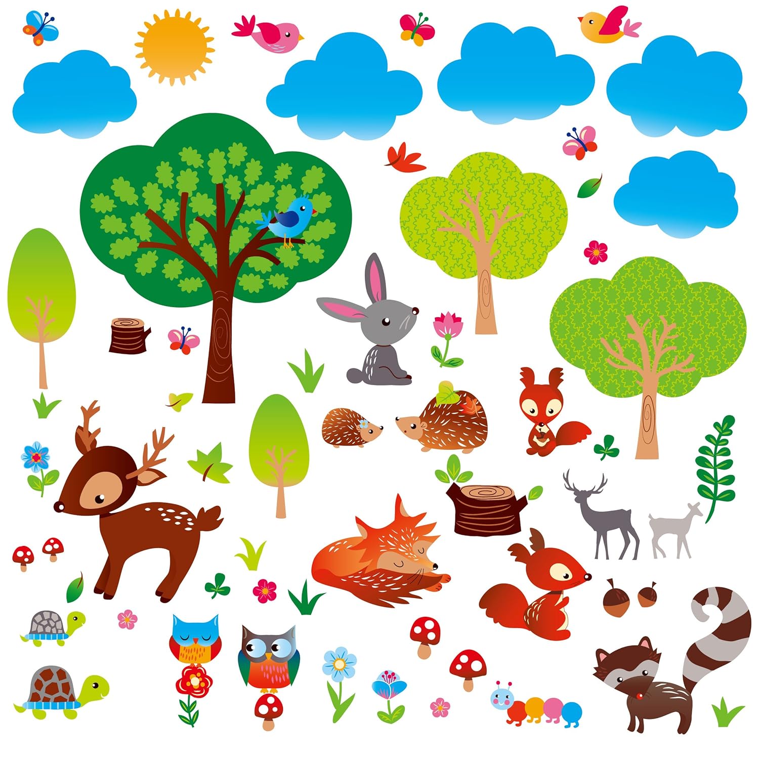 Woodland Friends Nursery Kids Room Decorative Peel & Stick Wall Art Sticker Decals for Boys and Girls
