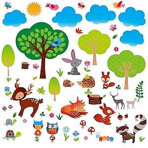 Woodland Friends Nursery Kids Room Decorative Peel & Stick Wall Art Sticker Decals for Boys and Girls