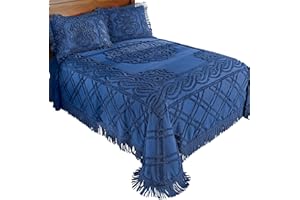 Collections Etc Elegant Chenille Plaid and Twisted Rope Patterned Bedspread with Classic Fringe Border