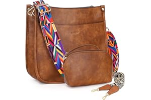 HKCLUF Crossbody Bag Purse for Women 2PCS/Set Leather Hobo Handbag Wallet Set With 2Adjustable Guitar Strap Shoulder Bag