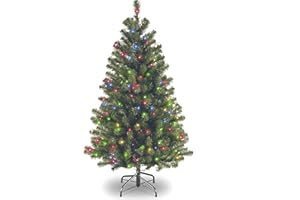National Tree Company 4.5 ft Pre-Lit North Valley Spruce Artificial Christmas Tree, 200 Multicolor Lights, 398 Tips, Includes Stand, Green