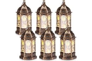 Threan Ramadan Lantern Lights LED Eid Mubarak Lantern Ramadan Gifts for Kids, Ramadan Decorations for Home Table Wall Eid Centerpieces Decor(Bronze Gold Moon, 6 Pcs)