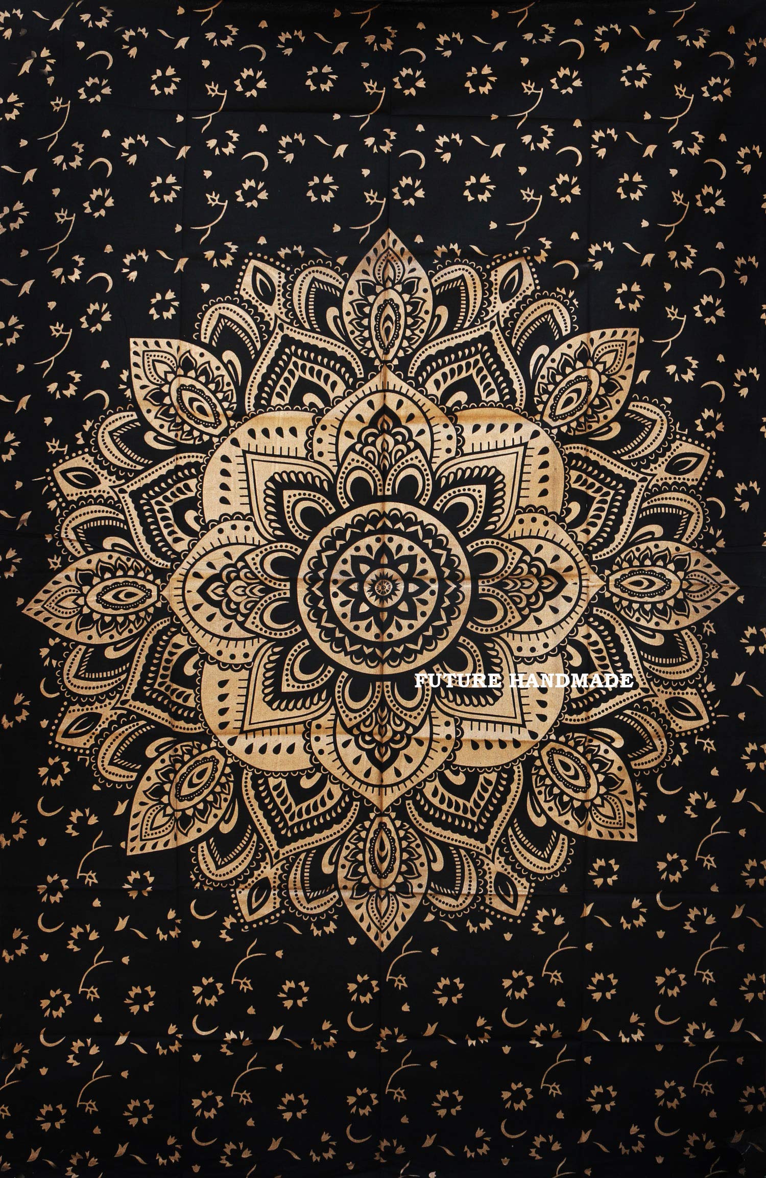 Future Handmade Twin Black And Golden Mandala Tapestry Indian Handmade Bed Sheet Wall Hanging Beach Blanket Hippies Tapestries Living Home Decor 100% Cotton Bedspread