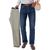 heipeiwa Men's Winter Fleece Lined Jean Thermal Relaxed Fit Warm Denim Pants