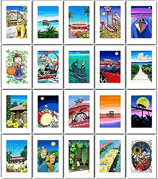 Amazon 絵葉書 ポストカード セット 沖縄 絵画 イラスト ビーチ 海 壁に並べてａ２サイズを超えるポスターの完成 ポストカード 絵柄付はがき 文房具 オフィス用品