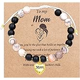 Uloveido Natural Stone Mom Heart Charms Beaded Bracelets for Mum from Son or Daughter With Massage Card and Box | Mothers Day Jewelry Gifts