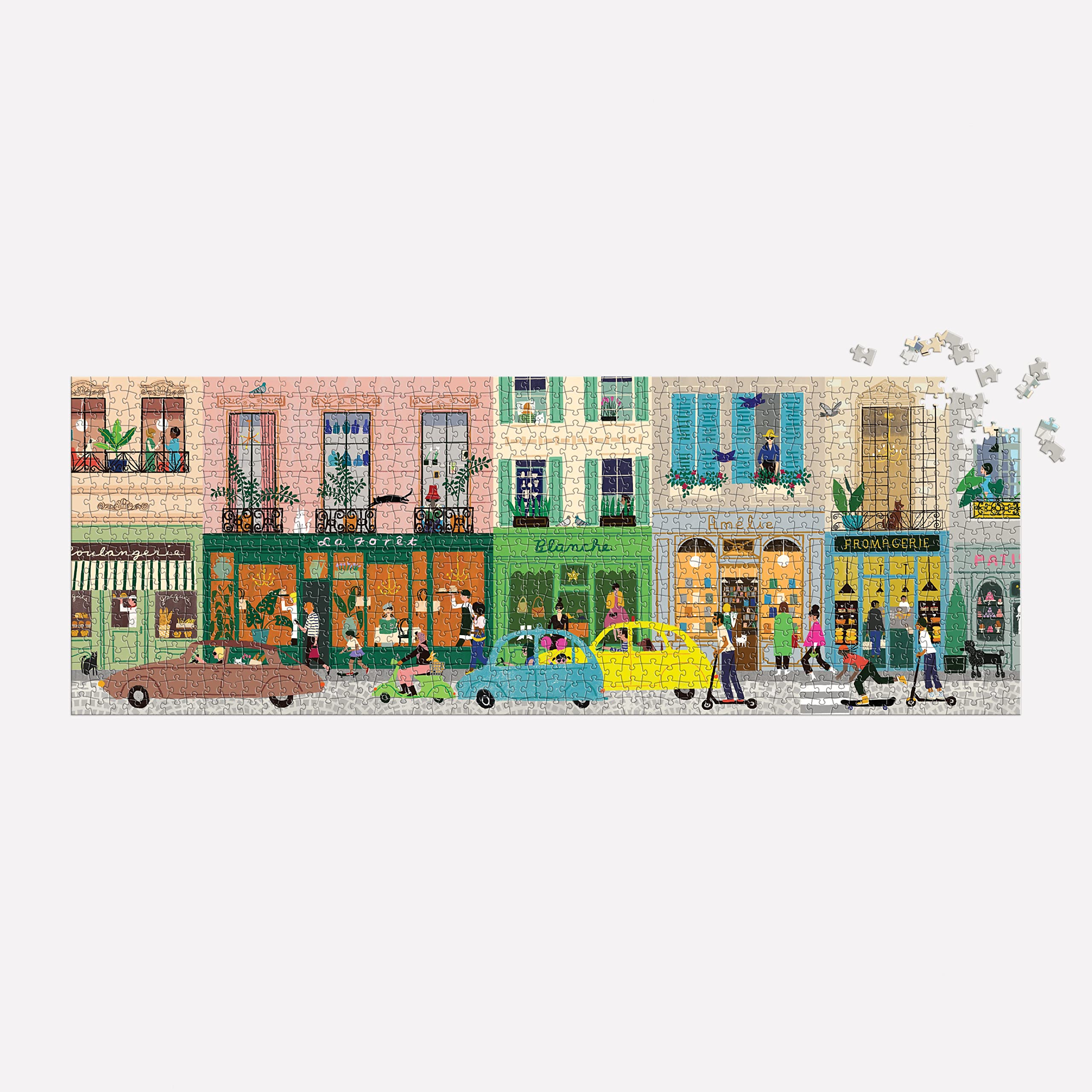 Galison Parisian Life – 1000 Piece Panoramic Puzzle Fun and Challenging Activity with Bright and Bold Artwork of Everyday Living in Paris for Adults and Families