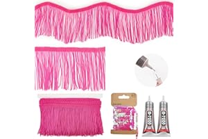 Yhsheen Rose Red Fringe, 5 Yards X 4 Inch Fringe Trim with B7000 Glue, Tassels Trim for Crafts, Polyester Fibre Sewing Fringe Trim(Rose Red)