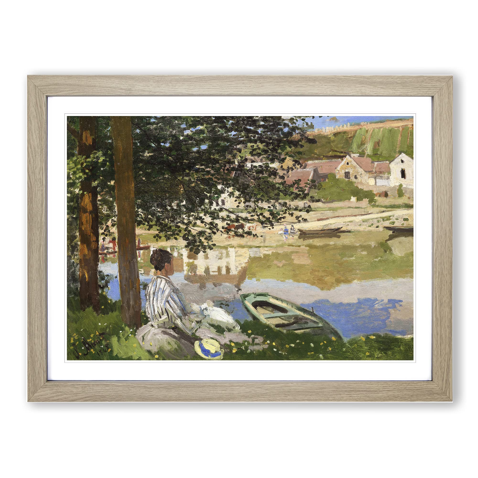 On The Bank Of The Seine By Claude Monet Classic Painting Framed Print | A3 Oak Framed Wall Art | Ready to Hang | Classic Historical Picture | Living Room Bedroom Lounge Office