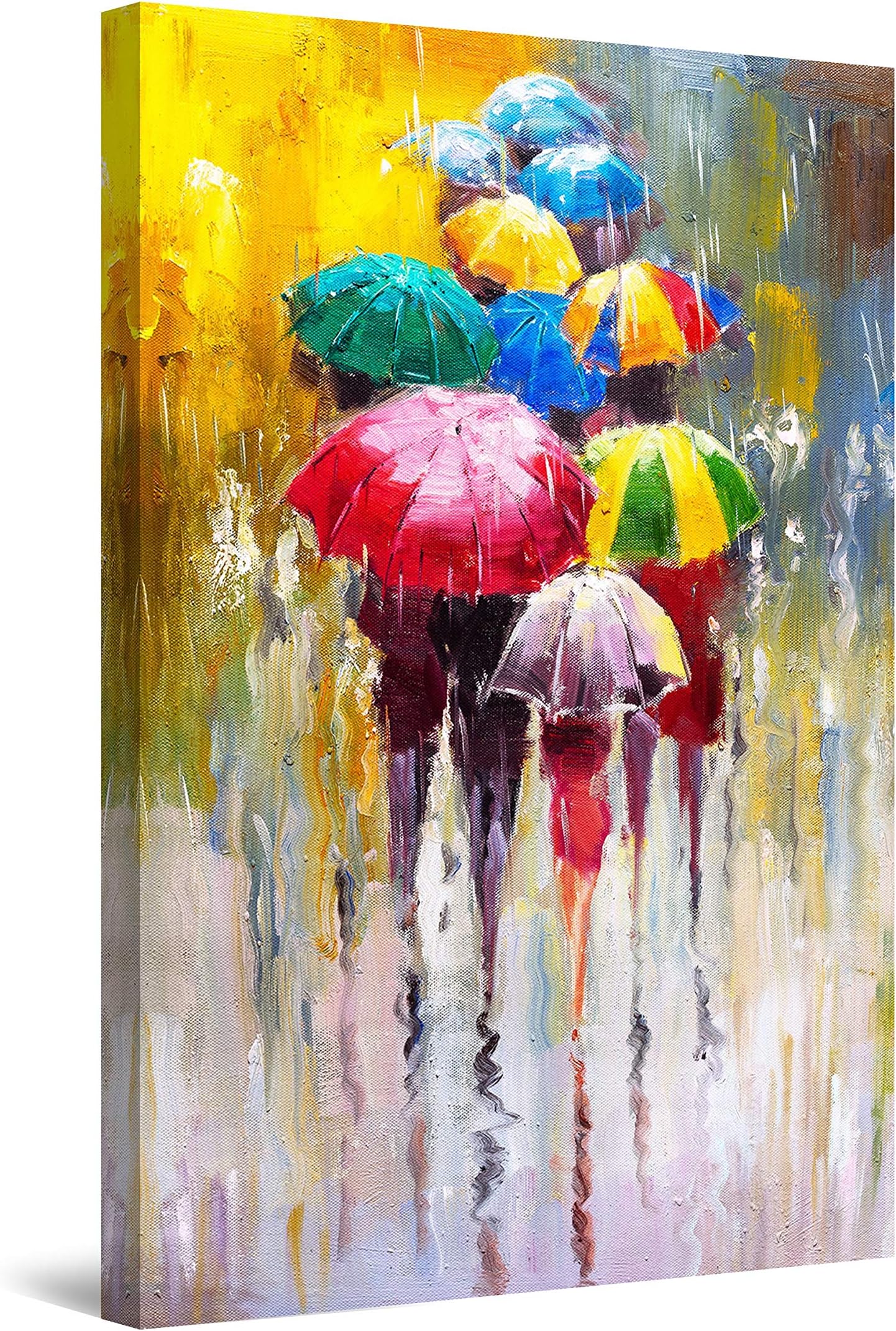 Startonight Canvas Wall Art Abstract - Colored Umbrellas Happy Painting - Large Artwork Print for Living Room Day & Night Effect - Modern Decor, Vivid Color Print, Elegant Gift Idea 80 cm x 120 cm