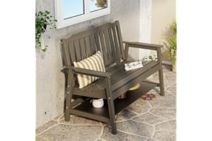 Anbuy Outdoor Bench, Front Porch Bench 2-Person, Patio Bench with 660lbs Weight Capacity, Garden Potting Bench Never Rot and Fade, Weatherproof Comfort for Porch, Patio, Backyard and Park (Grey)