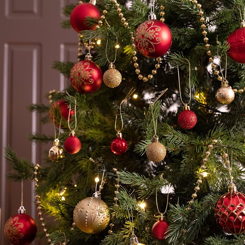 49pcs 3cm Boules de Noël, Décoration d'ornements de Boule de Noël Rouge et Dorée Incassable, Décoration Boule De Sapin De Noël, Paillette Mat Brillant, Emballage en Carton Kraft — photo 2 sur 6