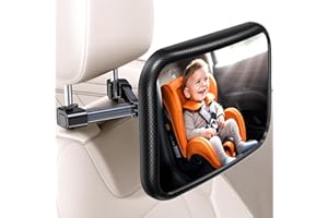 GUSGU Baby Car Mirror with Eco-Friendly material,360° Car Seat Mirror Rear Facing Infant,Adjustable Car mirror for Baby,Wide Crystal Clear View,Shatterproof & Easy Assembled,Crash Tested