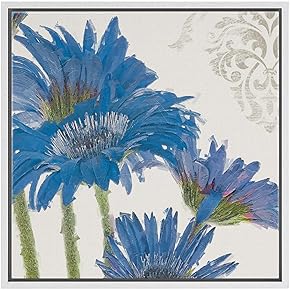 SIGNWIN Framed Canvas Wall Art Blue Gerbera Daisy...