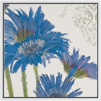 SIGNWIN Framed Canvas Wall Art Blue Gerbera Daisy...