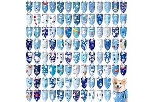 Huhumy 100 Pcs Winter Dog Bandanas Bulk Pet Bibs Blue Triangle Scarf Snowflake Pet Bandanas for Medium Large Dogs Winter Snowflake Christmas Party Holiday Festival Costume Decor