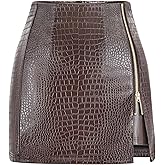 FLUFFY SENSE. Women's Leather Mini Skirt Stretchy High Waisted Zipper Slit Faux Pleather Bodycon Short Pencil Skirt