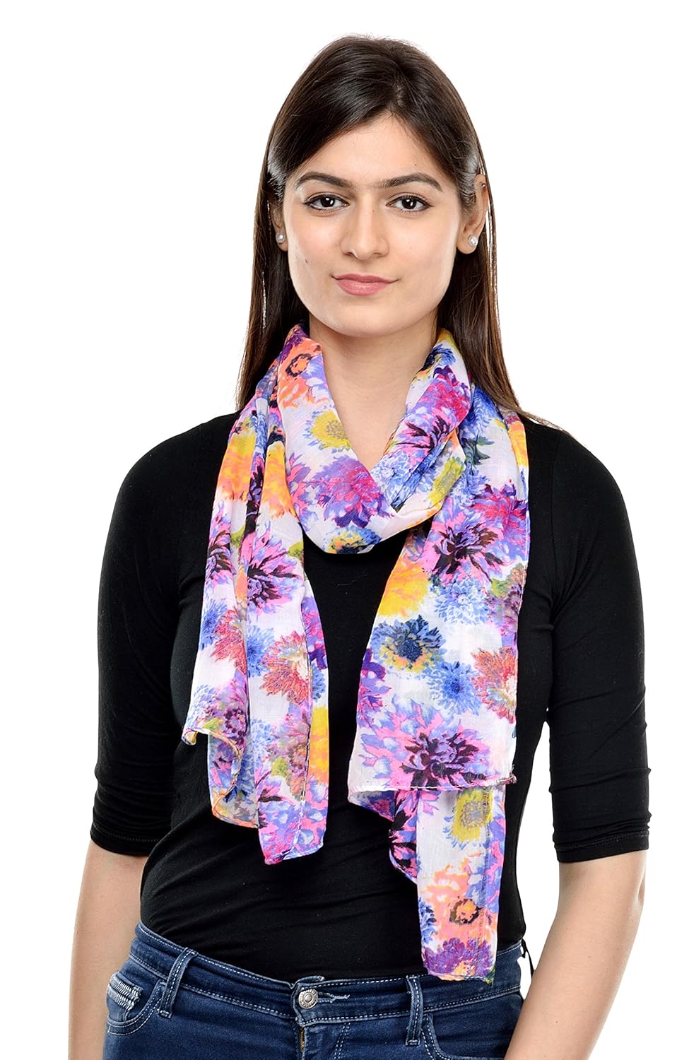 weavers villa women's poly cotton summer scarf (multicolour, medium) - combo of 4