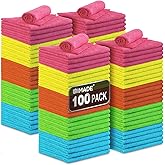 UNIMADE Microfiber Cleaning Cloth, 100PK Commercial Grade Work Rags Microfiber Towels for Cars Cleaning Rags Bulk Detailing Cloth for Automotive Bar Mechanic Restaurant Garage, 11.5"x11.5", Multicolor