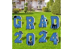 Mosoan 2024 Graduation Decorations Yard Sign - 8PCS Large Size Glittering Congrats Grad Yard Sign with Stakes - Graduation Party Decorations Supplies for Class of 2024, College, High School - Blue