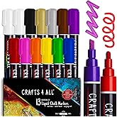 Crafts 4 All Liquid Chalk Markers for Blackboard Signs, Bistro Menu, Car Window Glass - Dry Erase, Washable - 13 Colored Chalk Pens w/Reversible Tips & Tweezers - Bonus White Chalkboard Marker