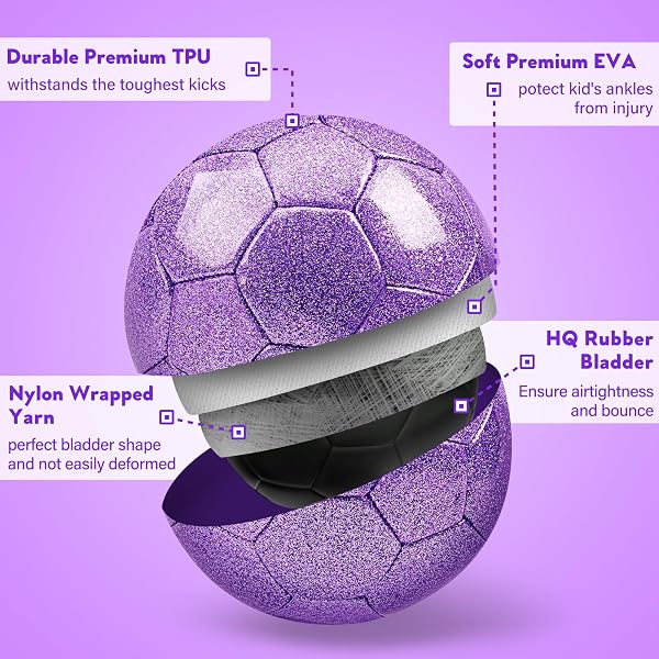 CHAMPHOX SIZE 4 SOCCER BALL GLITTER PINK – KIDS AGED 4-6 6-8 8-12 OUTDOORS SPORTS TRAINING BALL RECREATION PLAYING BALL TEENS GIRLS CHILDREN YOUTH BACK TO SCHOOL BIRTHDAY (GLITTER PURPLE, SIZE 4)